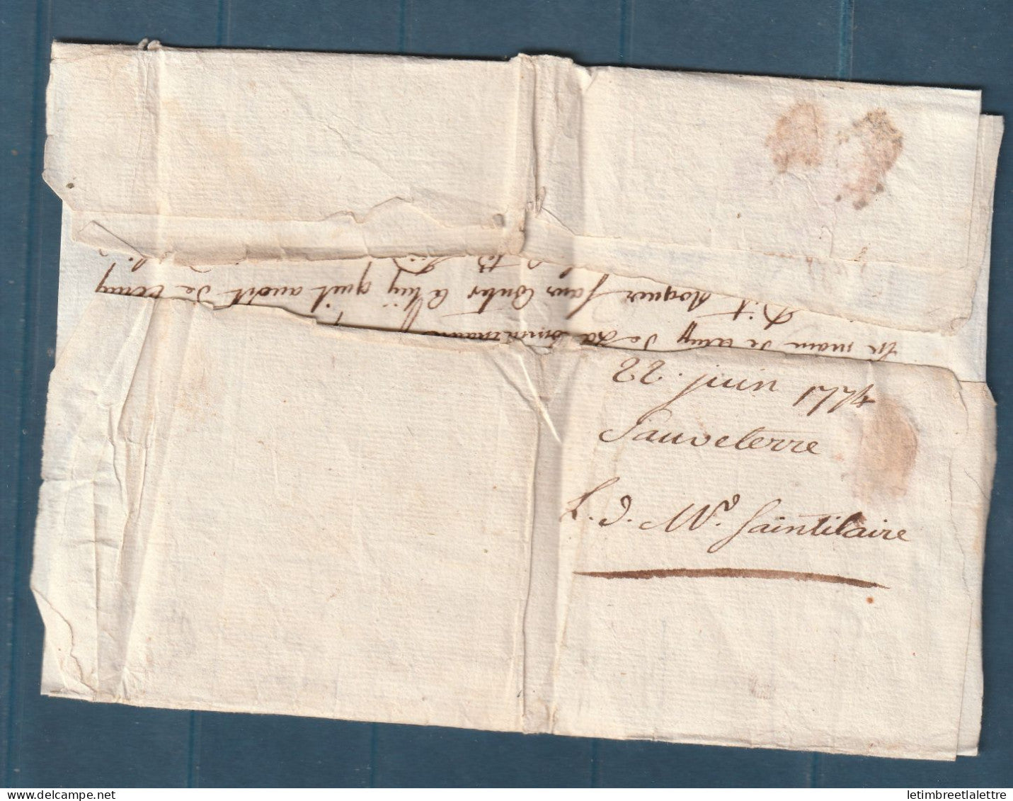 France - Gers - Plis dû de Mirande en 1774 pour le porteur d'Auch à Lectoure