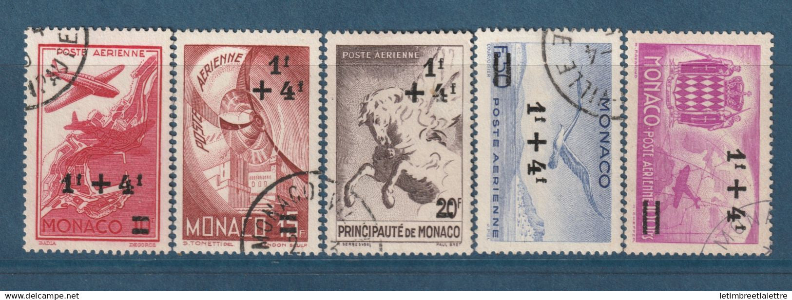 Monaco - Poste aérienne - PA YT n° 8 à 12 - oblitéré - 1945