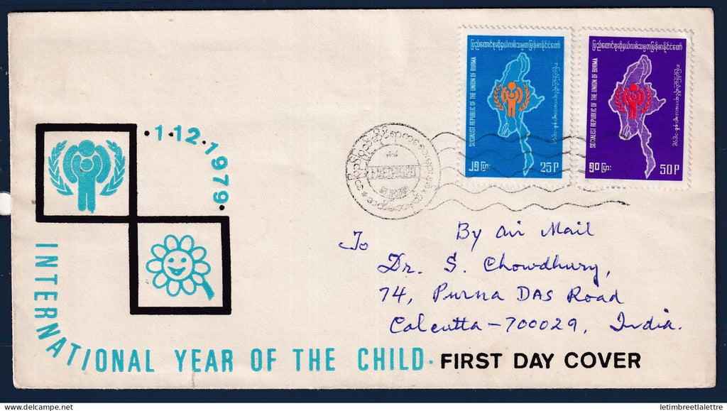 Myanmar - Birmanie -  Burma - YT n° 185 A et B - FDC premier jour - pour Calcutta Inde - ONU - 1979