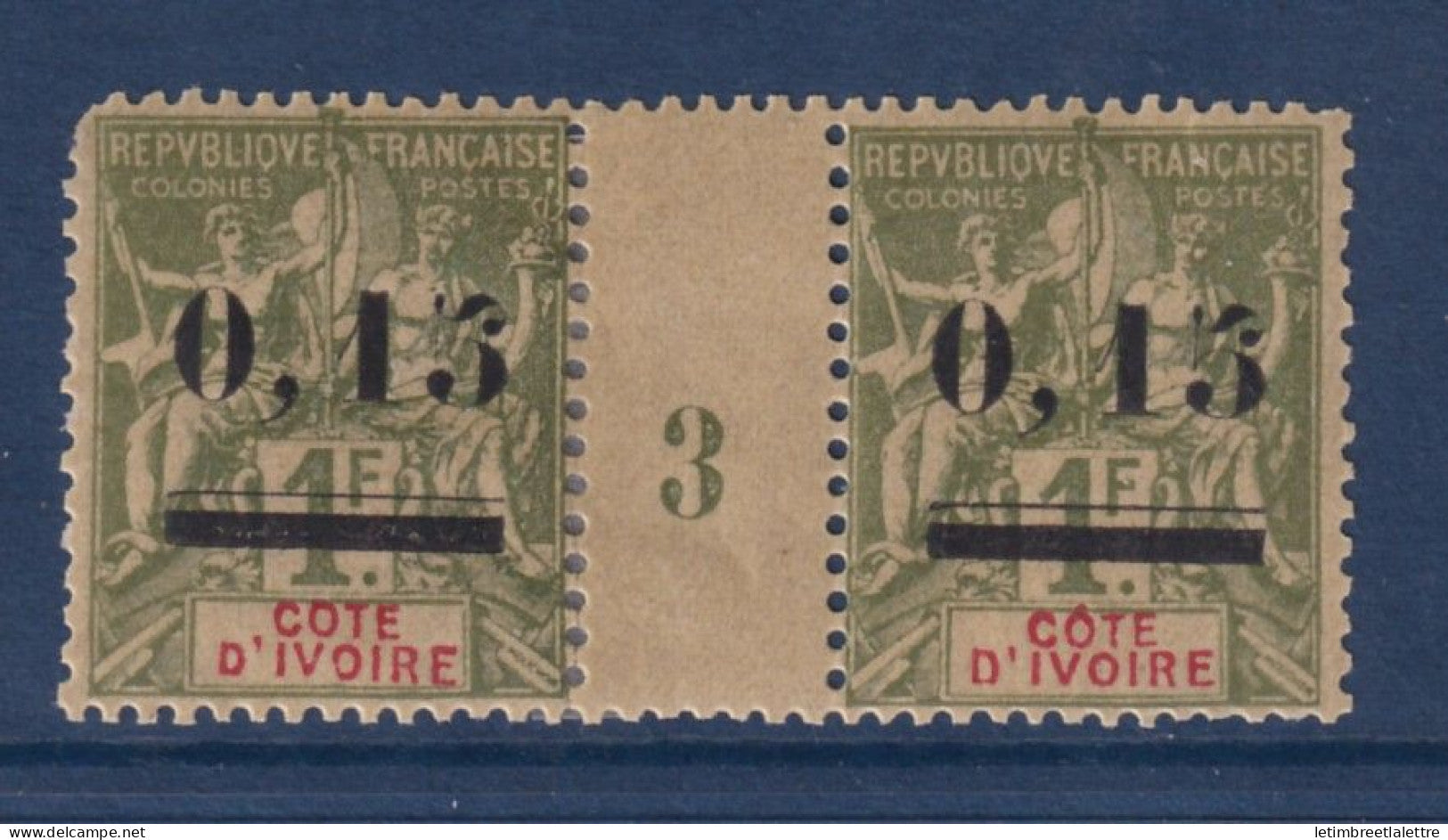 Côte d'Ivoire - YT n° 20 * Millésime 3 avec 1 angle arrondi - Neuf avec charnière - 1904
