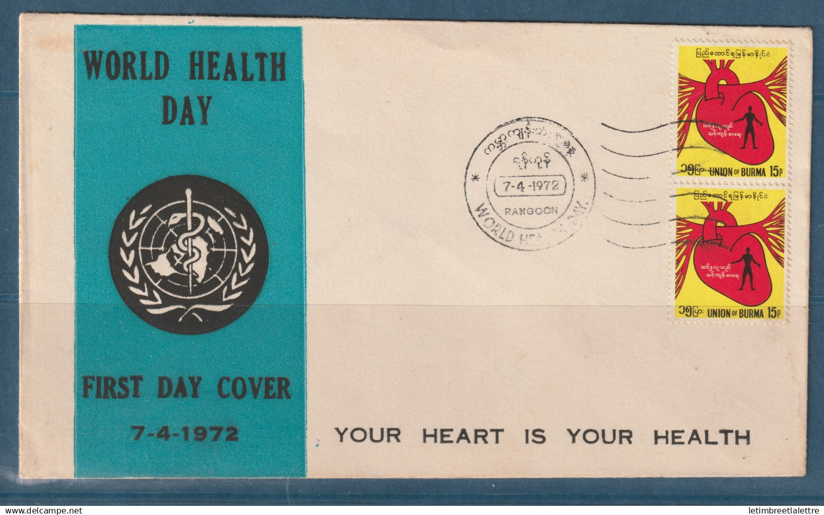 Myanmar - Birmanie -  Burma - YT n° 144 A - FDC premier jour World Health Day - 1972