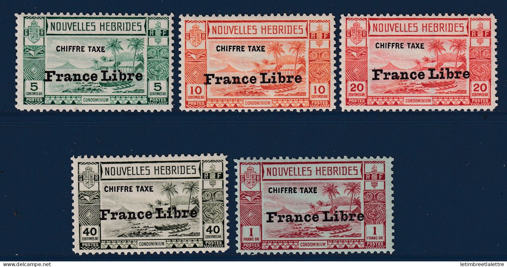 Nouvelles Hébrides - Taxe - YT N° 21 à 25 * - Neuf avec charnière - France Libre - 1941