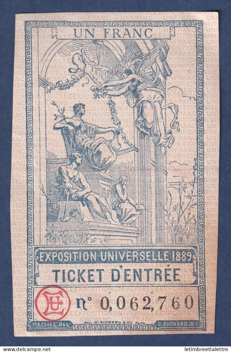 France - ticket d’entrée exposition universelle de 1889 à Paris