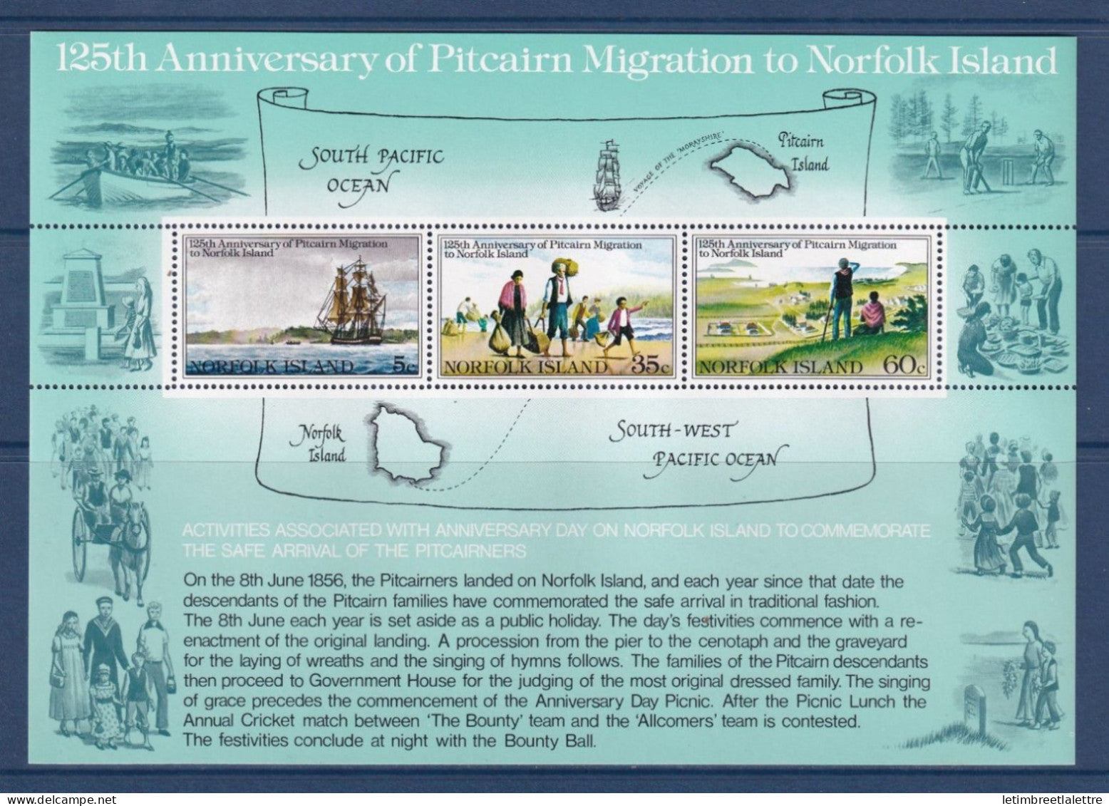 Norfolk - Bloc - YT n° 4 ** - Neuf sans charnière - 125 ans de la migration de Pitcairn - 1981