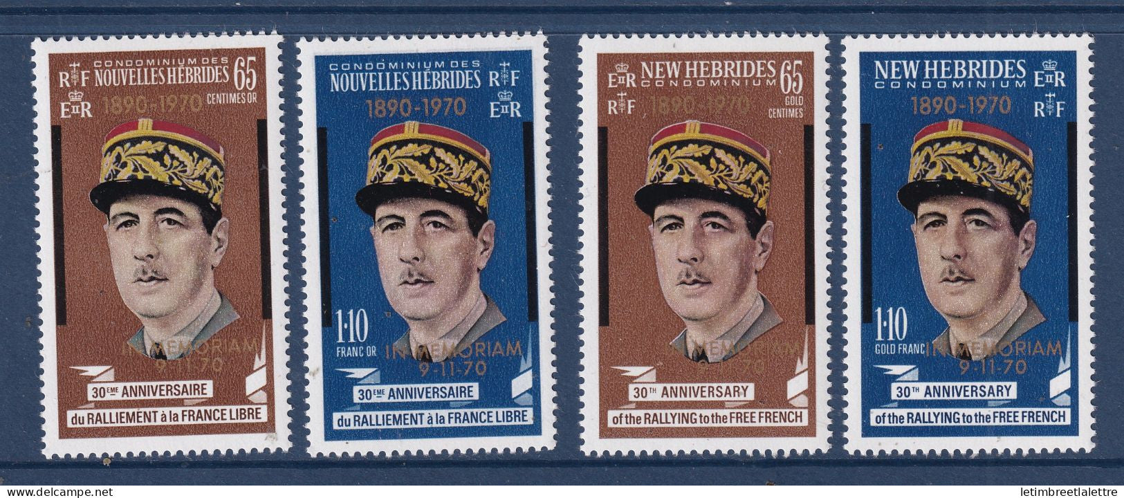 Nouvelles Hébrides - YT n° 304 à 307 ** - Neuf sans charnière - De Gaulle - France Libre - 1970