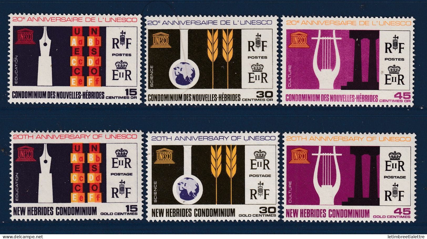 Nouvelles Hébrides - YT n° 249 à 254 ** - Neuf sans charnière - Unesco - 1966