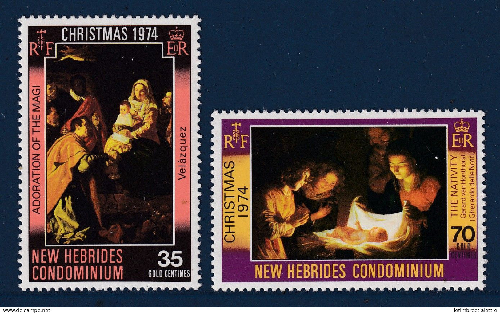 Nouvelles Hébrides - YT n° 406 et 407 ** - Neuf sans charnière - Noël - Peintures - 1974