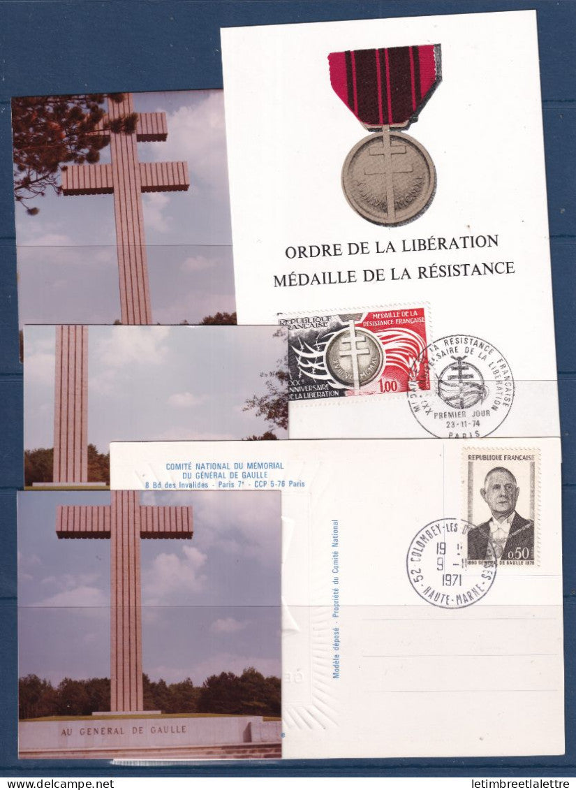 France - Premier jour - FDC - thématique De Gaulle - avec 3 petites photos - résistance