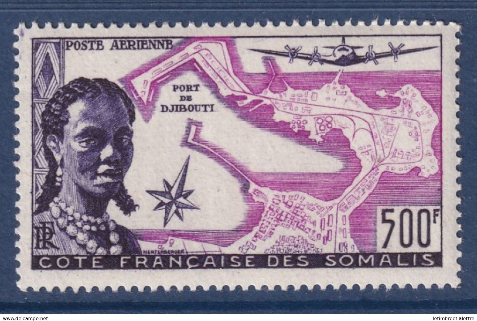 Côte des Somalis - Poste aérienne - YT PA n° 25 ** - Neuf sans charnière - Port de Djibouti - 1956