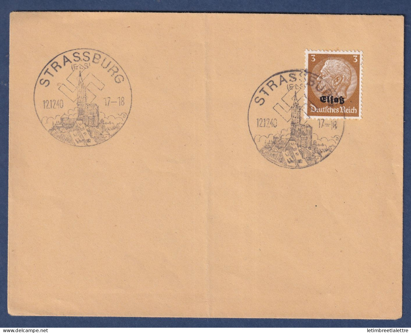 France - Allemagne - Alsace Lorraine - Seconde Guerre mondiale - Seul sur lettre - Strasbourg - 1940