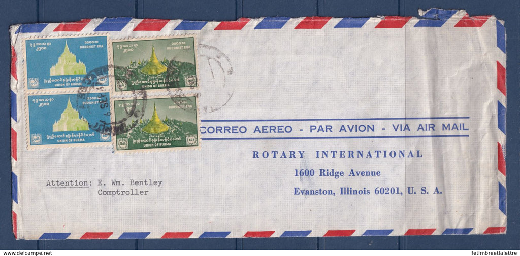 Myanmar - Birmanie - enveloppe Rotary - pour les USA par avion