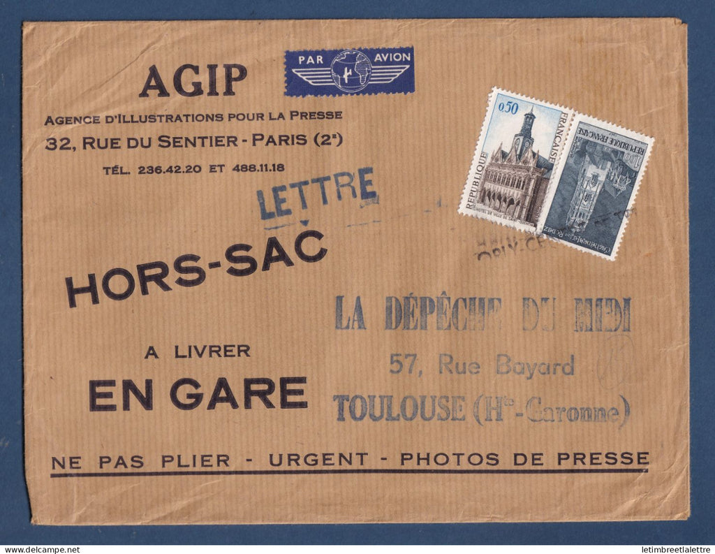 France - enveloppe Hors sac - la dépêche du midi - Toulouse - par avion
