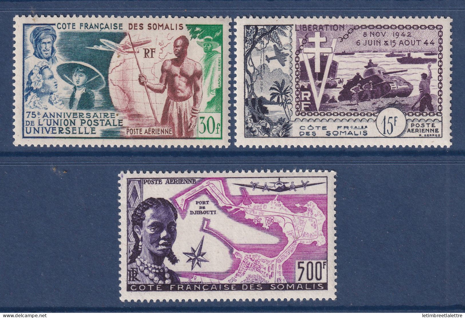 Côte des Somalis - Poste aérienne - YT PA n° 23 à 25 ** - Neuf sans charnière - Port de Djibouti - 1956