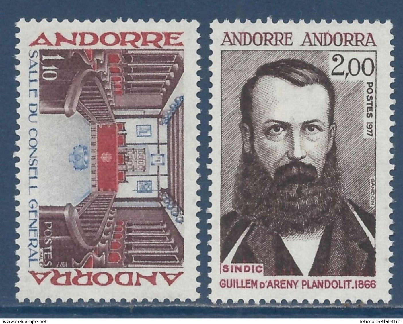 Andorre - YT n° 265 et 266 ** - Neuf sans charnière - Conseil général et Guillem d'Areny Plandolit - 1977