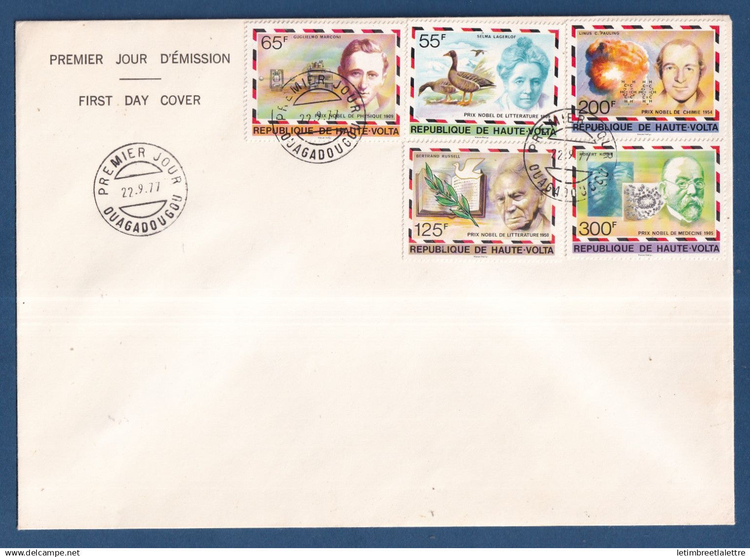 Haute-Volta - FDC - Premier jour - Grand format - YT n° 428 à 432 - Prix Nobel - Sujets divers - 1977