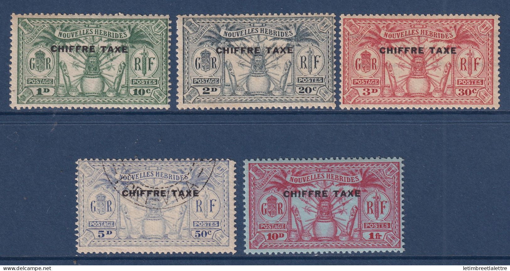 Nouvelles Hébrides - Taxe - YT N° 1 à 5 ** - n° 4 Oblitéré - Neuf sans charnière - Rousseurs - 1925