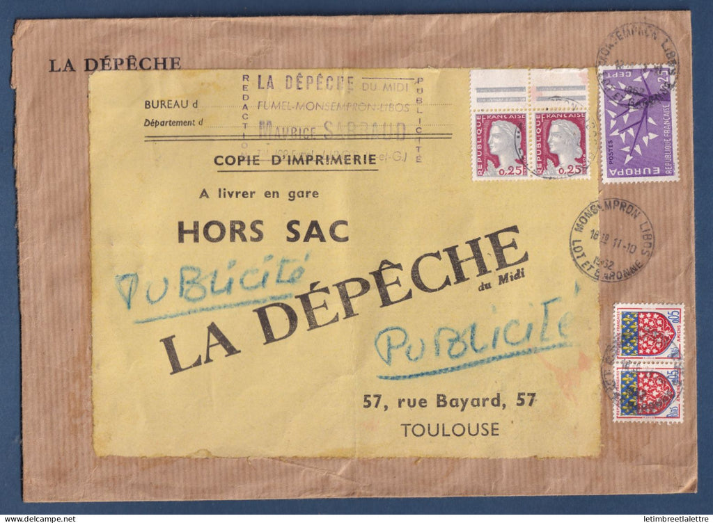 France - enveloppe Hors sac - la dépêche du midi - Toulouse
