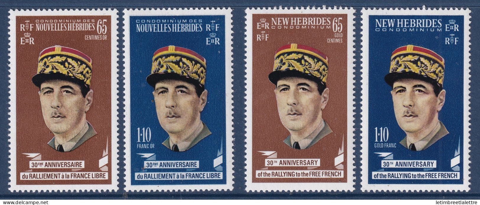 Nouvelles Hébrides - YT n° 294 à 296 ** - Neuf sans charnière - De Gaulle - France Libre - 1970