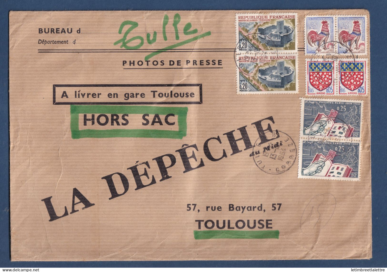 France - enveloppe Hors sac - la dépêche du midi - Toulouse