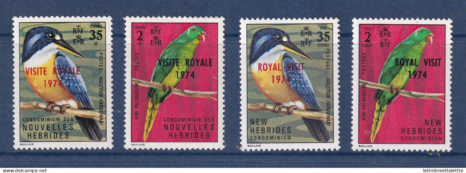 Nouvelles Hébrides - YT n° 386 à 389 ** - Neuf sans charnière - Oiseaux - Visite royale - 1974