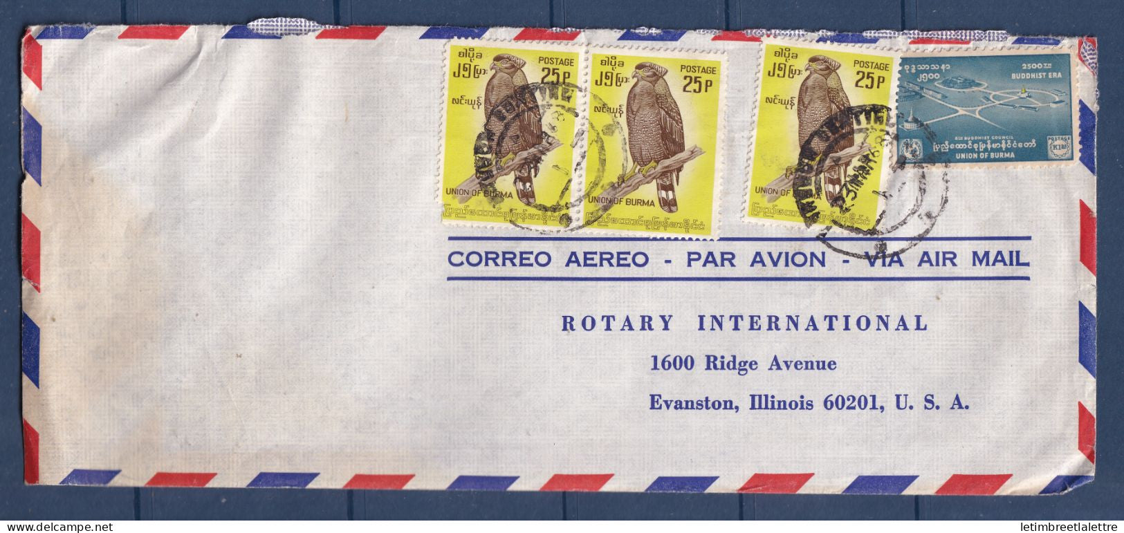 Myanmar - Birmanie - Enveloppe par avion - pour les USA - Rotary - 1968