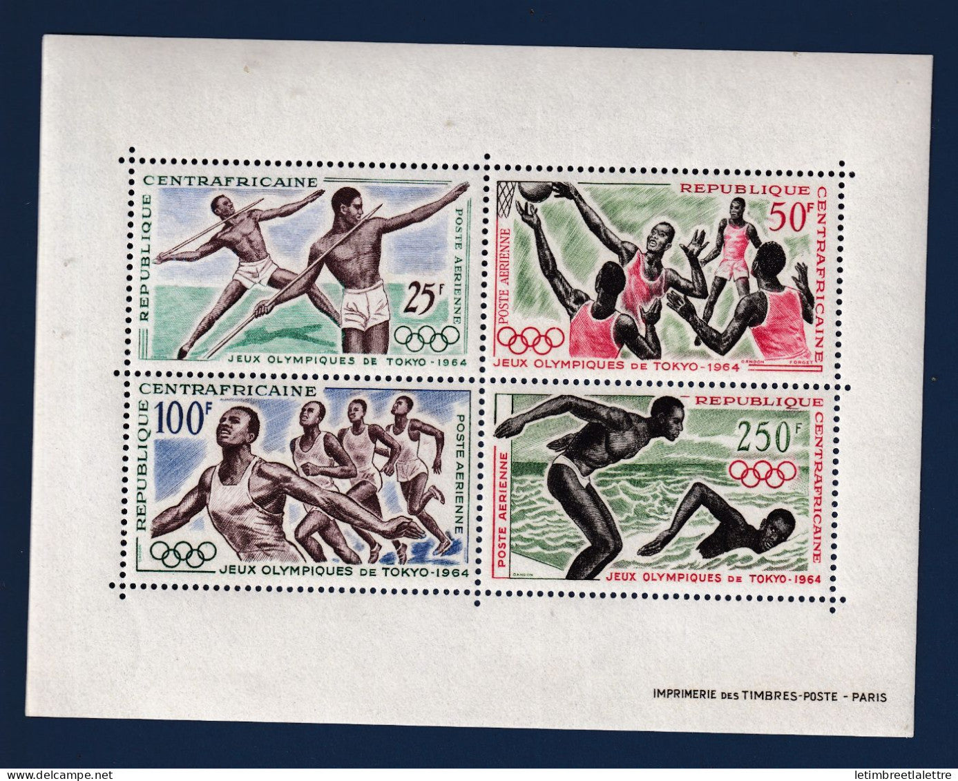 Centrafrique - Bloc feuillet n° 2 ** - Neuf sans charnière - Jeux olympiques de Tokyo - 1964