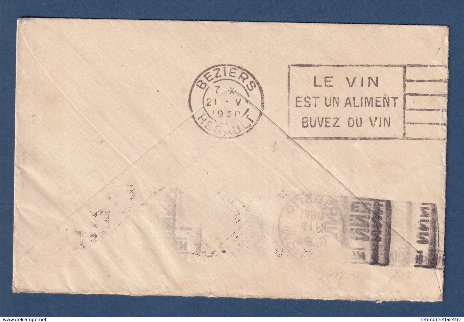 Canada - enveloppe Québec pour Béziers ( France ) - Flamme Thématique alcool - Le Vin - 1930