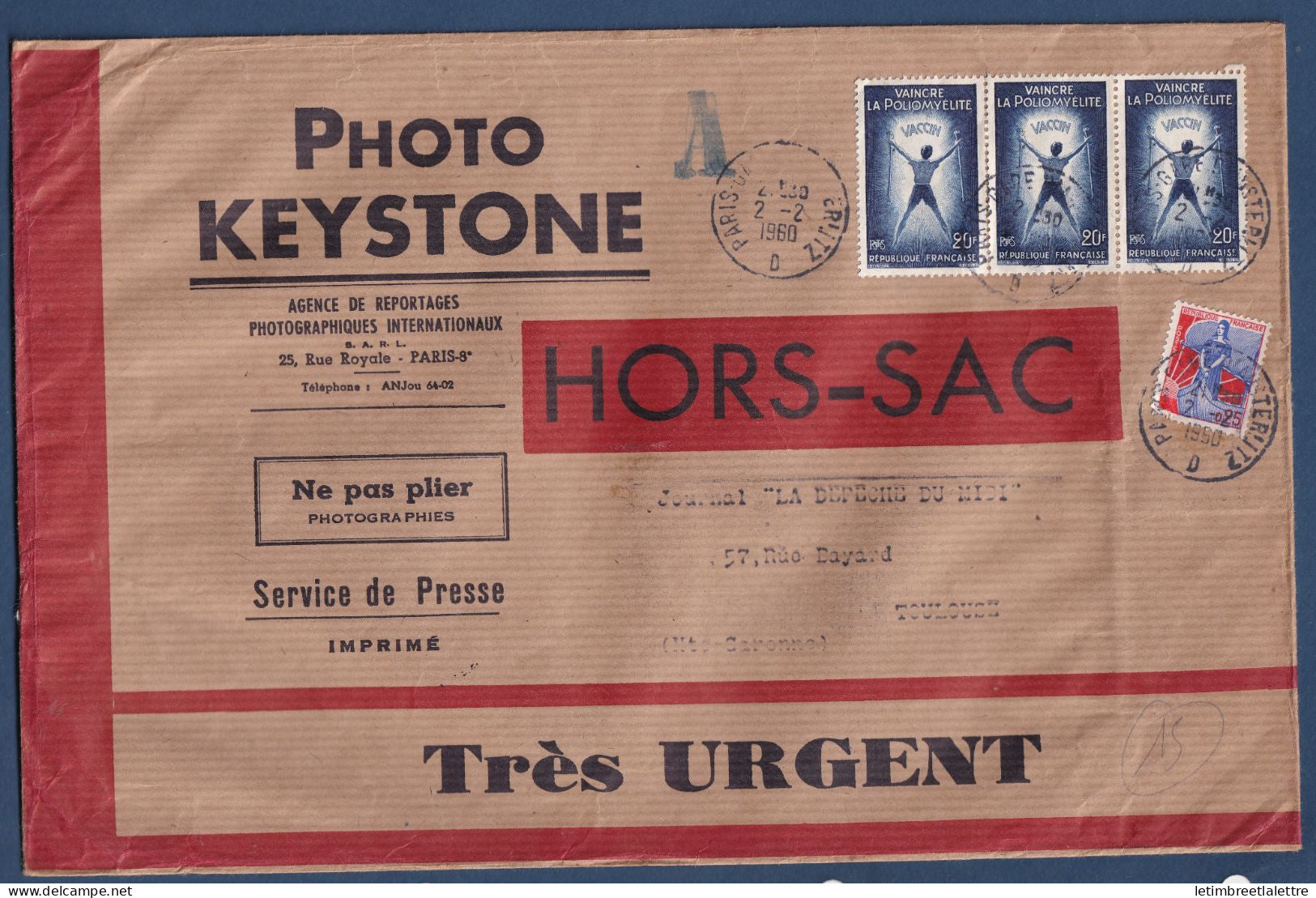 France - enveloppe Hors sac - Photo Keystone - Toulouse - par avion