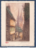 Eau Forte originale en Couleur - Quimper - La rue du Lycée - Illustrateur Gauguet