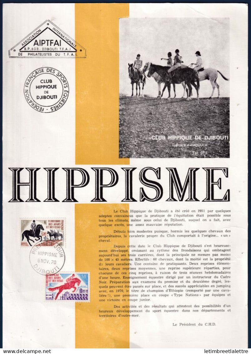 Djibouti - document numéroté FDC - Premier Jour - Sports - Hippisme - AIPTFAI - 1970