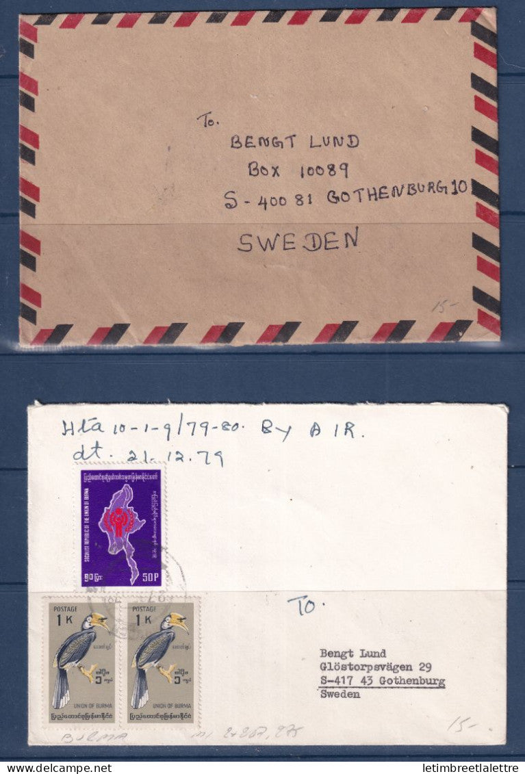 Myanmar - Birmanie - Enveloppes par avion - pour la Suède - 1980 1984