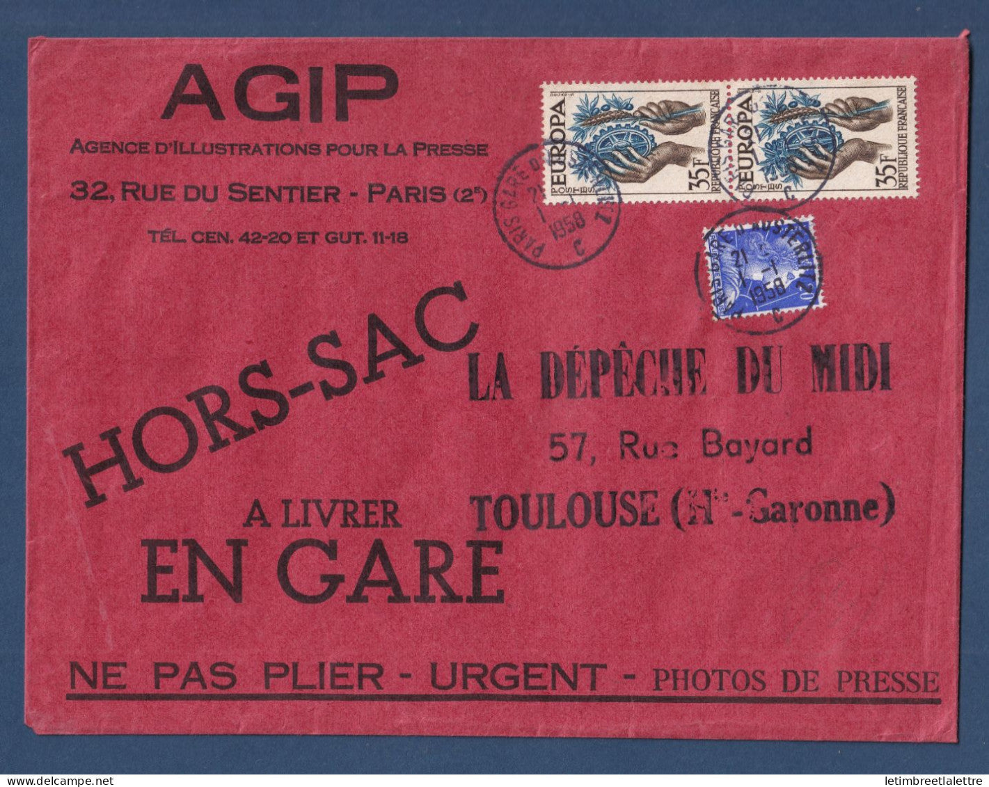 France - enveloppe Hors sac - la dépêche du midi - Toulouse