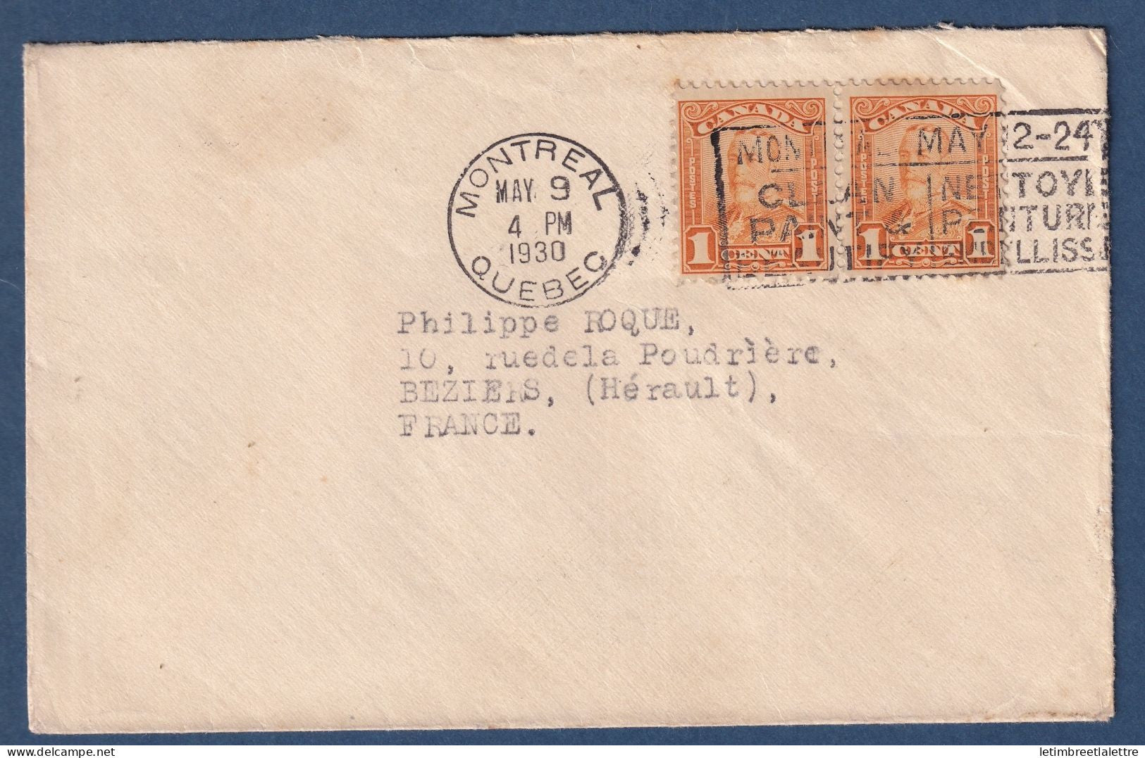 Canada - enveloppe Québec pour Béziers ( France ) - Flamme Thématique alcool - Le Vin - 1930