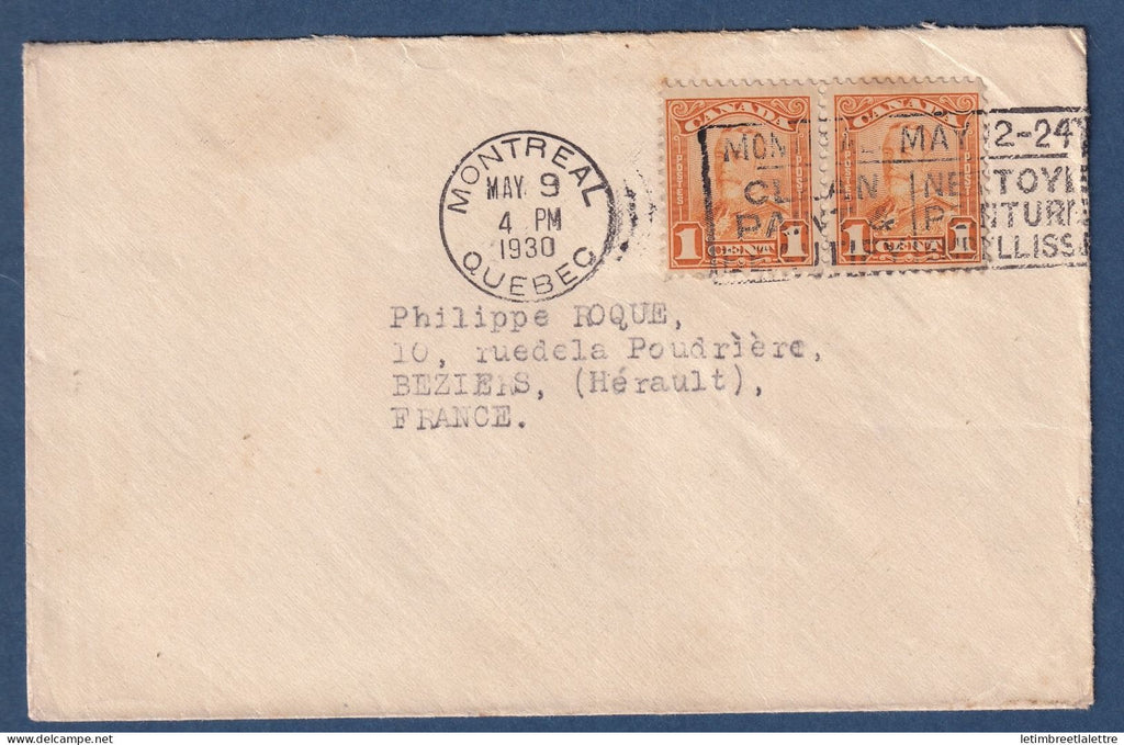 Canada - enveloppe Québec pour Béziers ( France ) - Flamme Thématique alcool - Le Vin - 1930
