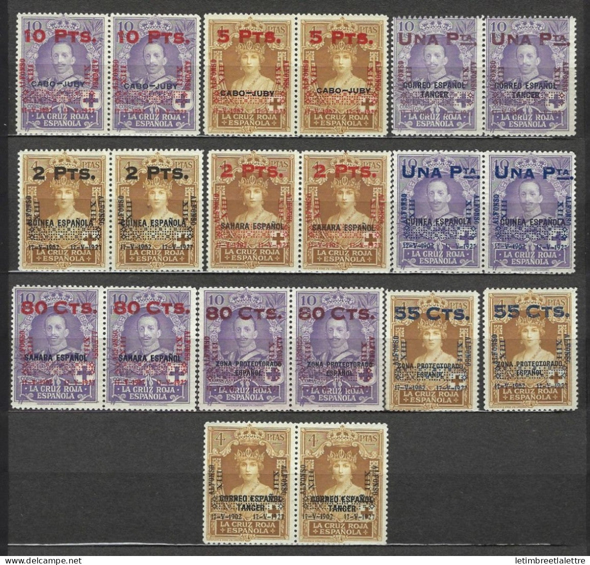 Espagne - YT n° 329 à 338 ** - Paires neuves sans charnière - Croix-Rouge - TB et rares