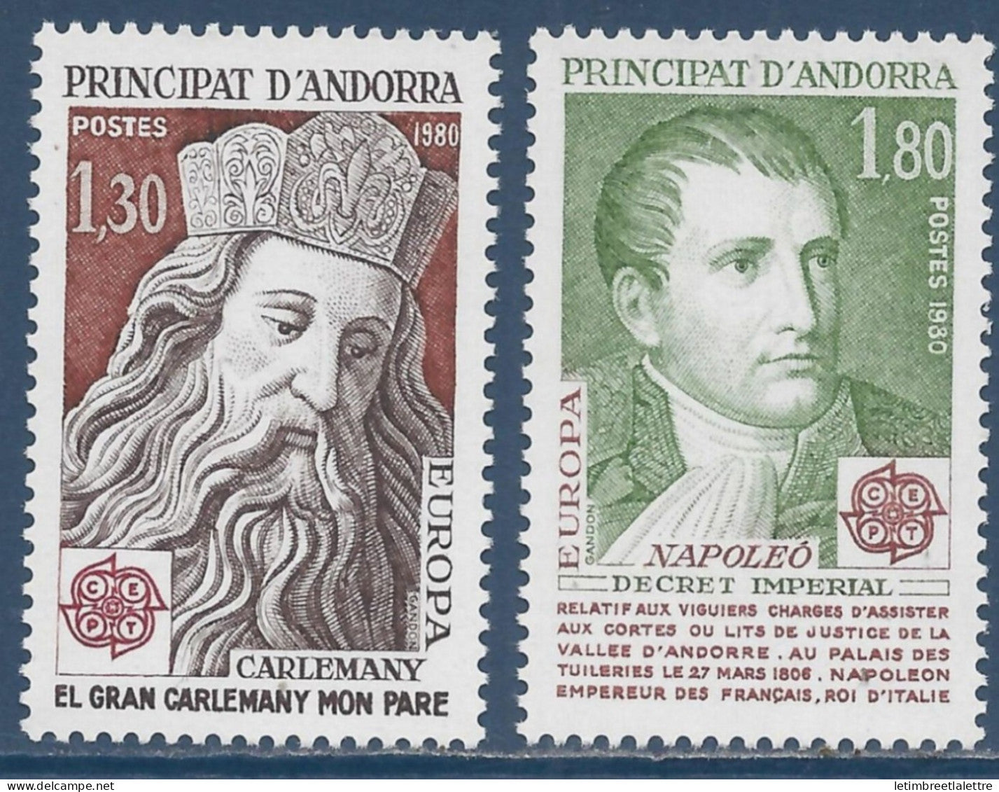 Andorre - YT n° 284 et 285 ** - Neuf sans charnière - Europa - Charlemagne et Napoléon III - 1980