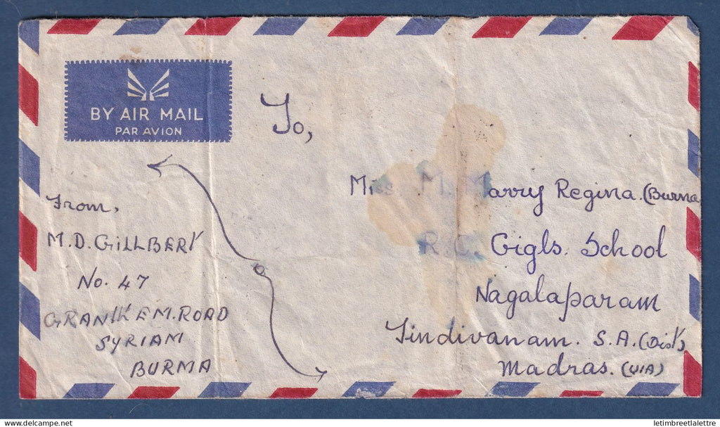 Birmanie - Burma - enveloppe de Syriam pour Madras ( Inde ) - Par avion - 1930