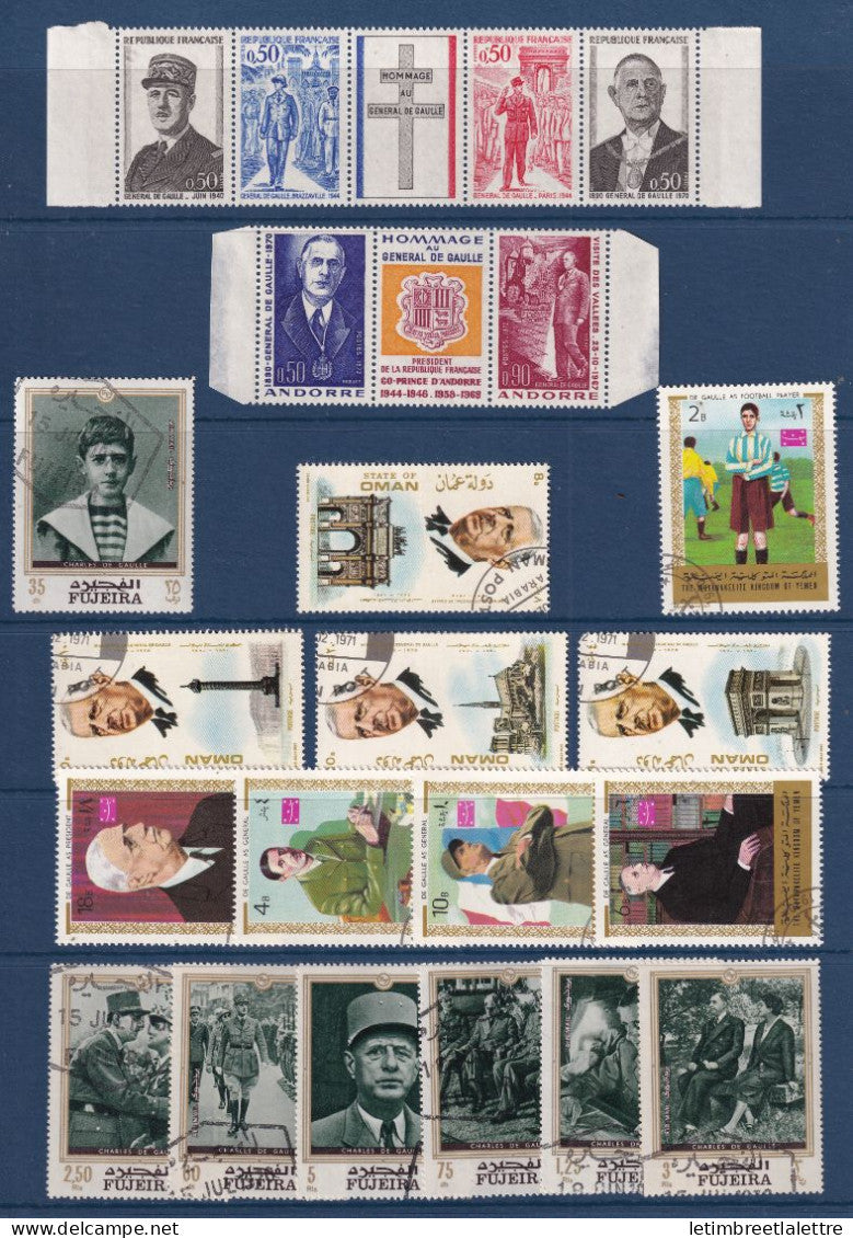 Fujeira - bloc - Oblitéré - thématique De Gaulle - lot de timbres